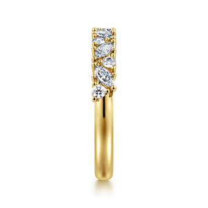 14K Yellow Gold Prong Marquise and Round Diamond Anniversary Band