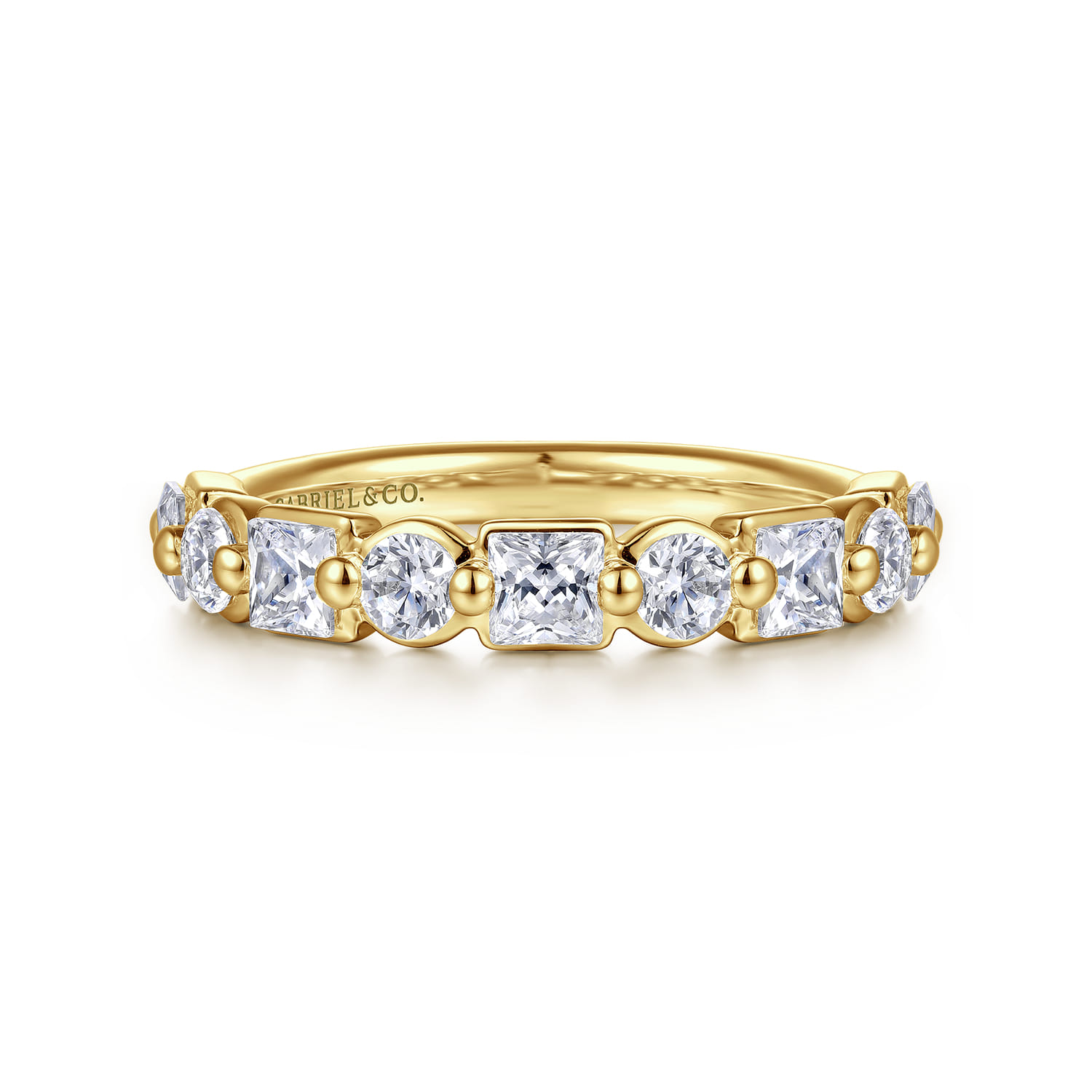 14K Yellow Gold Prong Princess Cut and Round Diamond Anniversary Band