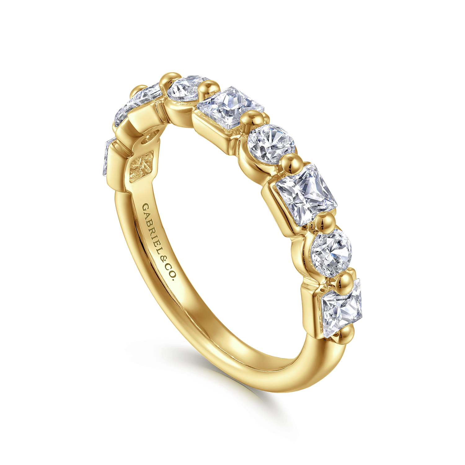 14K Yellow Gold Prong Princess Cut and Round Diamond Anniversary Band