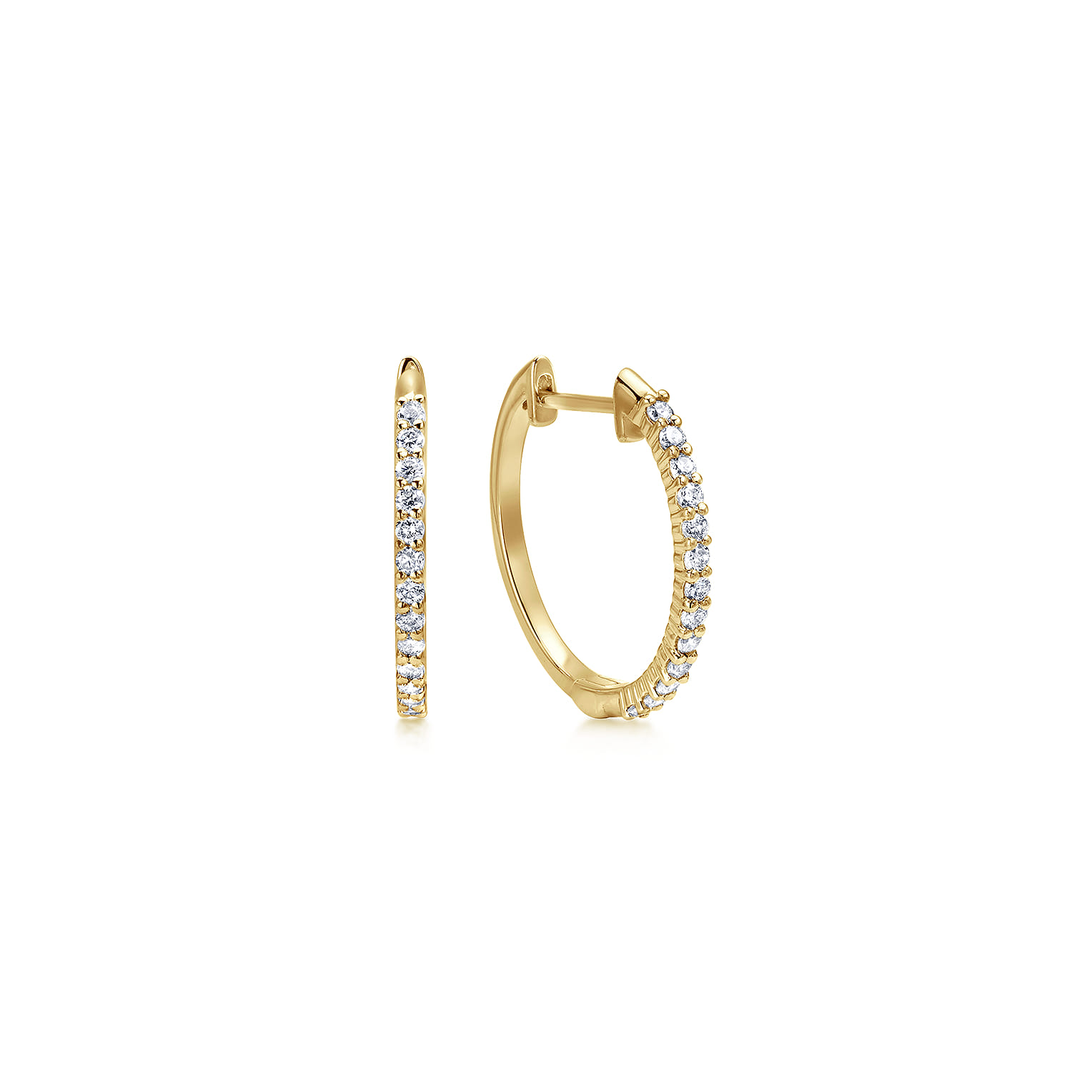 14K Yellow Gold Prong Set 15mm Round Classic Diamond Hoop Earrings - 0.26 ct - Shot 1
