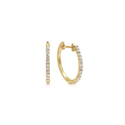 14K Yellow Gold Prong Set 15mm Round Classic Diamond Hoop Earrings