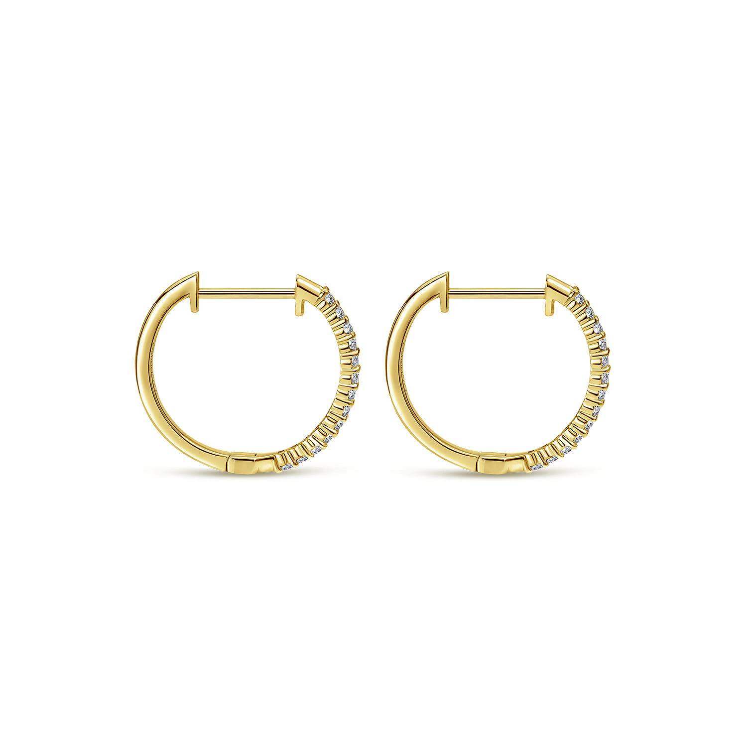 14K Yellow Gold Prong Set 15mm Round Classic Diamond Hoop Earrings - 0.26 ct - Shot 2