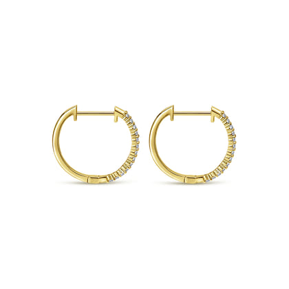 14K Yellow Gold Prong Set 15mm Round Classic Diamond Hoop Earrings