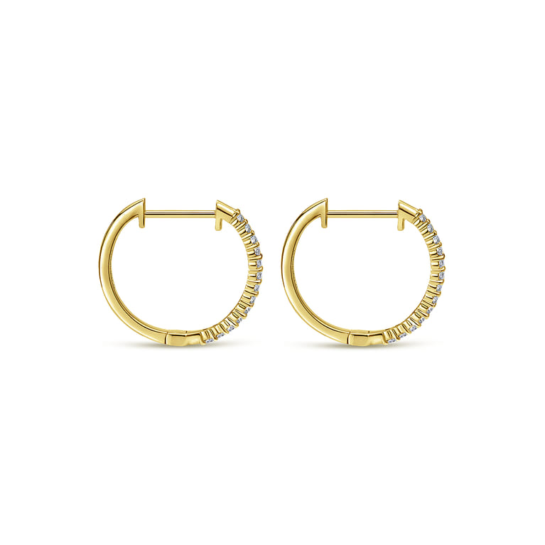 14K Yellow Gold Prong Set 15mm Round Classic Diamond Hoop Earrings - 0.26 ct - Shot 2