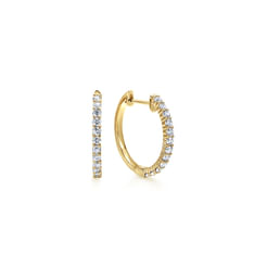 14K Yellow Gold Prong Set 15mm Round Classic Diamond Hoop Earrings