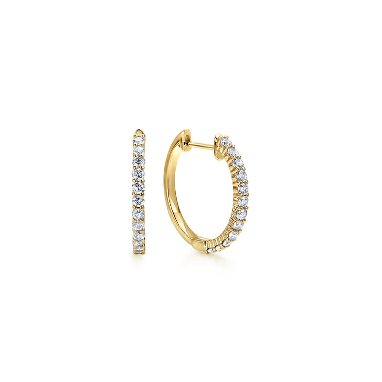 14K Yellow Gold Prong Set 15mm Round Classic Diamond Hoop Earrings - 0.5 ct - Shot 1