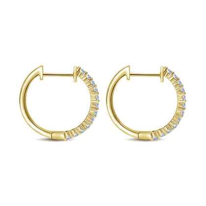 14K Yellow Gold Prong Set 15mm Round Classic Diamond Hoop Earrings