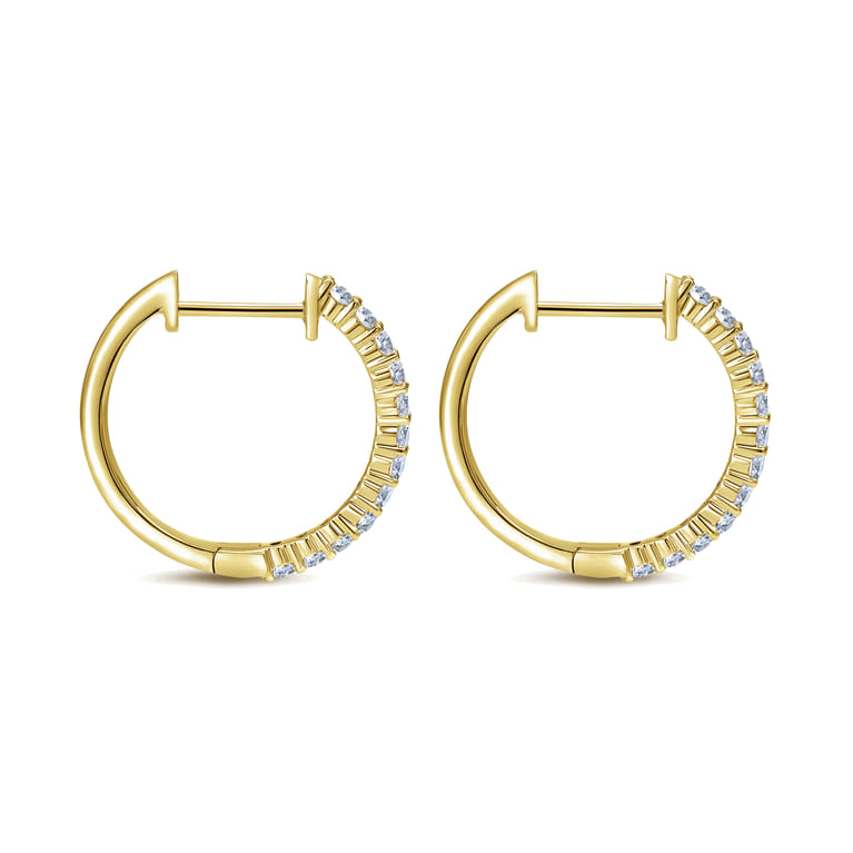 14K Yellow Gold Prong Set 15mm Round Classic Diamond Hoop Earrings - 0.5 ct - Shot 2