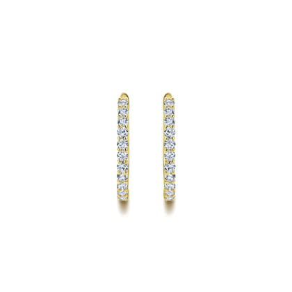 14K Yellow Gold Prong Set 15mm Round Classic Diamond Hoop Earrings