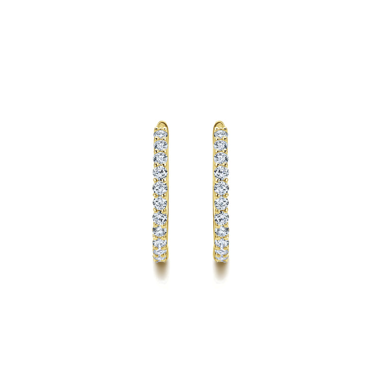 14K Yellow Gold Prong Set 15mm Round Classic Diamond Hoop Earrings - 0.5 ct - Shot 3