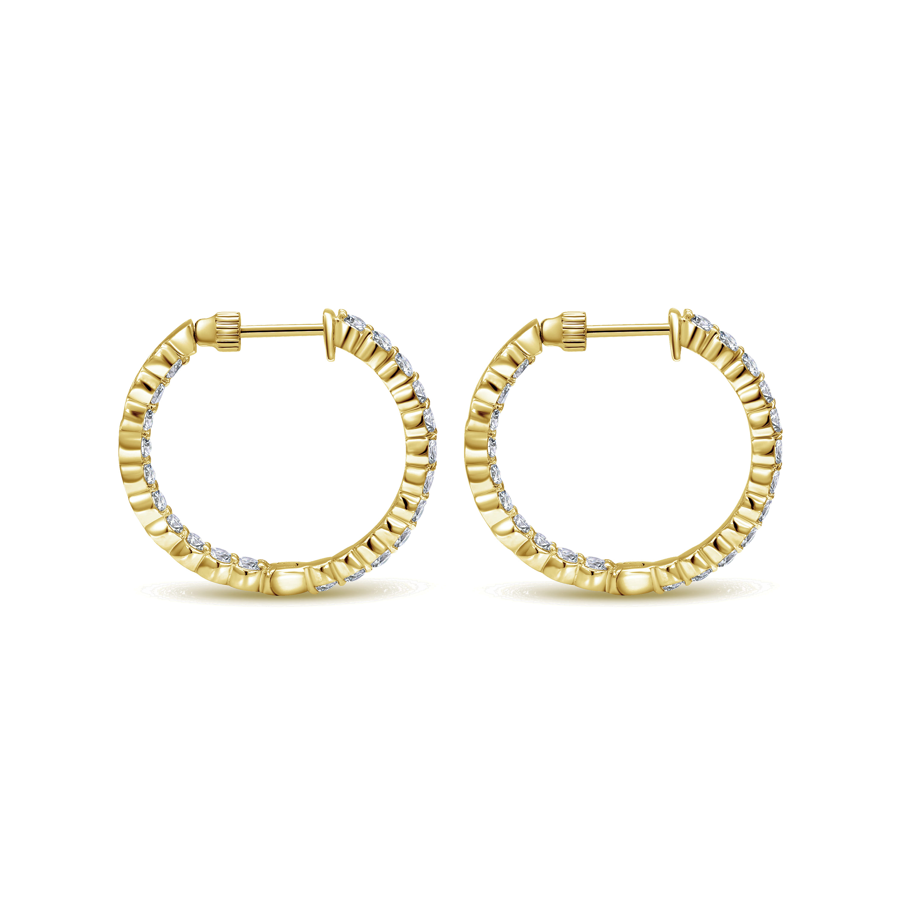 14K Yellow Gold Prong Set 20mm Round Inside Out Diamond Hoop Earrings - 2 ct - Shot 2