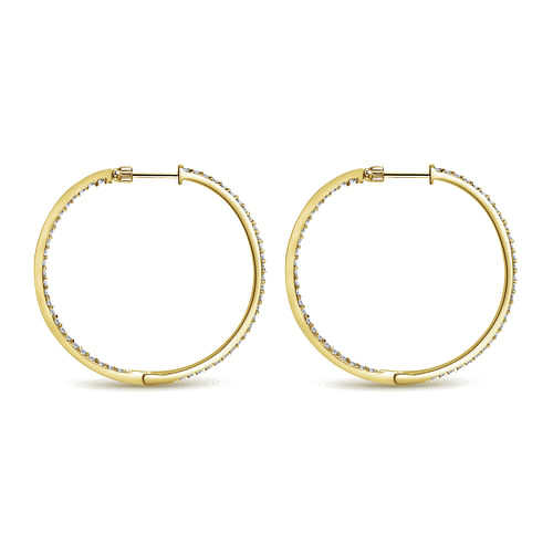 14K Yellow Gold Prong Set 40mm Round Inside Out Diamond Hoop Earrings - 1.6 ct - Shot 2