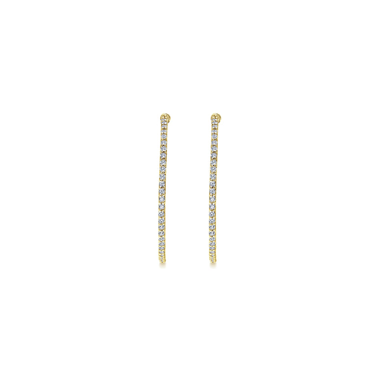 14K Yellow Gold Prong Set 40mm Round Inside Out Diamond Hoop Earrings - 1.6 ct - Shot 3