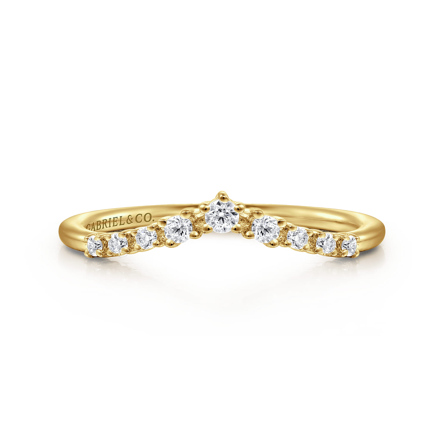 Curved Wedding Ring in 14k Yellow Gold with  Natural Diamond at Gabriel & Co. - Shot 1