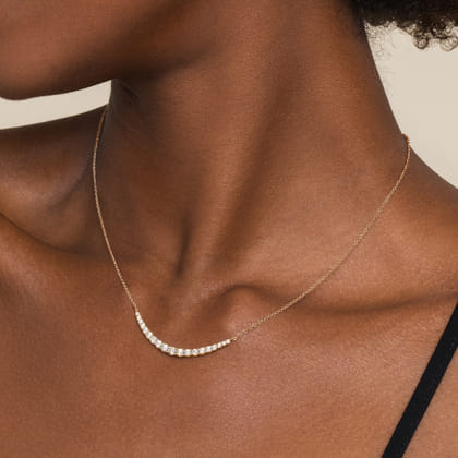 14K Yellow Gold Prong Set Diamond Bar Necklace