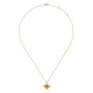 14K Yellow Gold Puff Heart Pendant Locket Necklace with Diamond Star