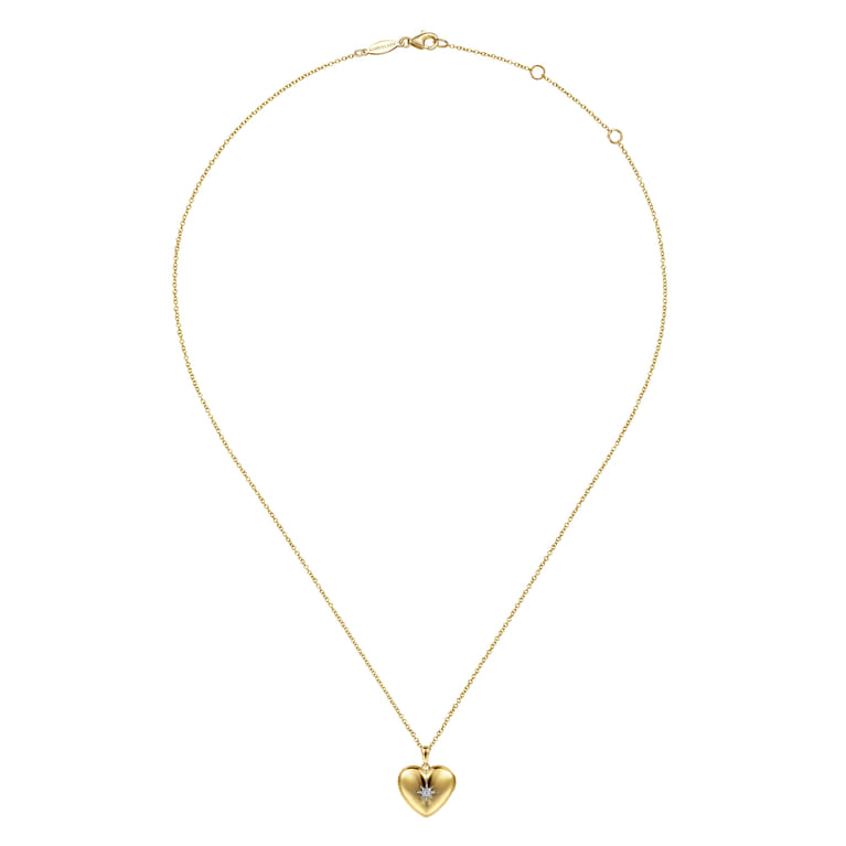 14K Yellow Gold Puff Heart Pendant Locket Necklace with Diamond Star - 0.01 ct - Shot 4