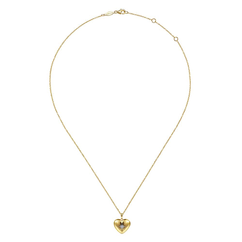 14K Yellow Gold Puff Heart Pendant Necklace with Diamond Star - 0.01 ct - Shot 4
