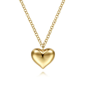 14K Yellow Gold Puff Heart Pendant Necklace