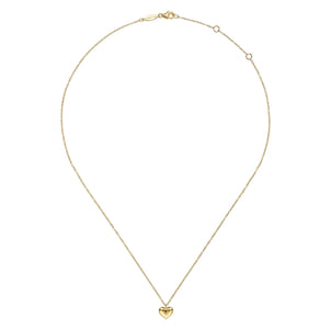 14K Yellow Gold Puff Heart Pendant Necklace