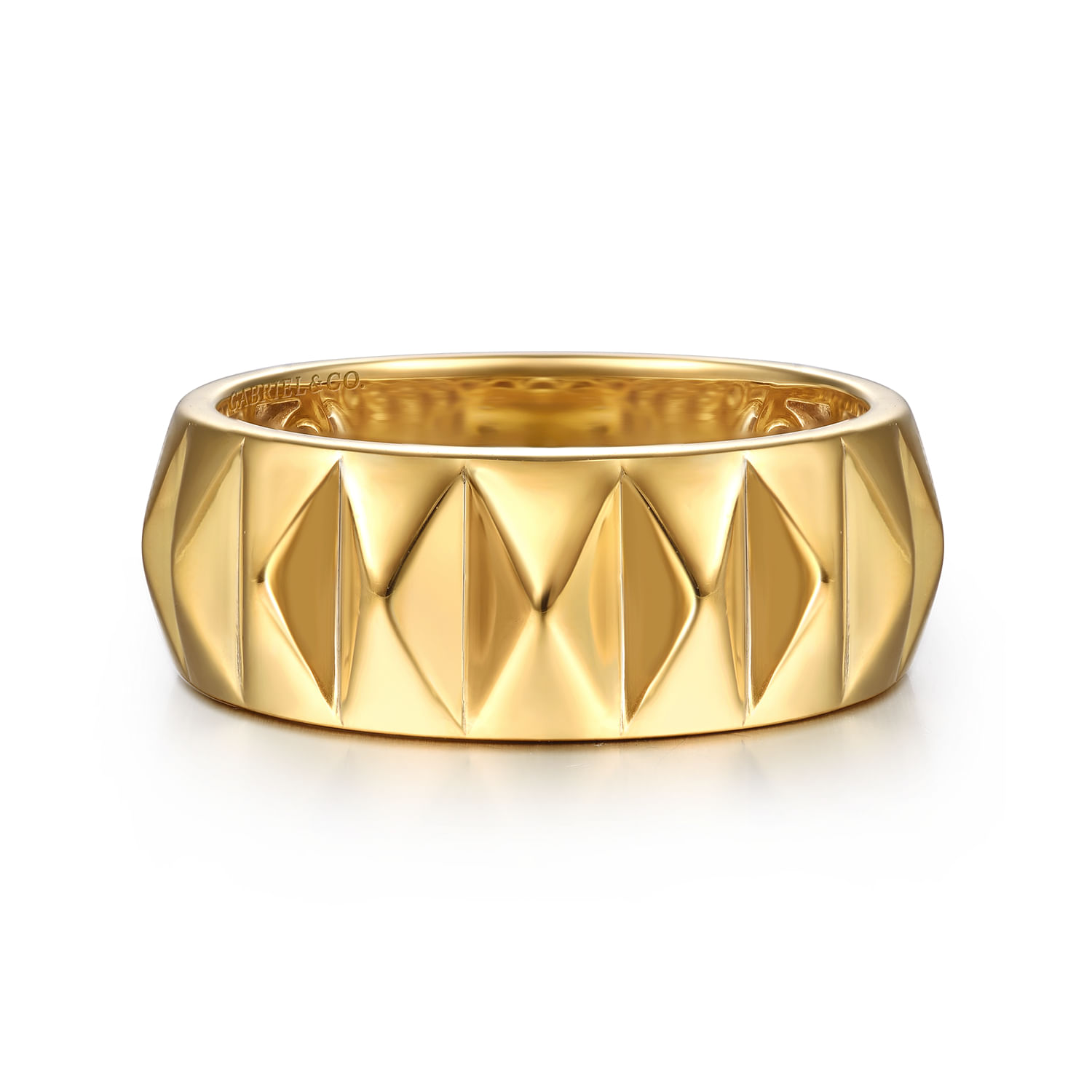 14K Yellow Gold Pyramid Bold Stackable Cigar Band