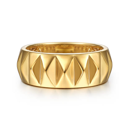 14K Yellow Gold Pyramid Bold Stackable Cigar Band