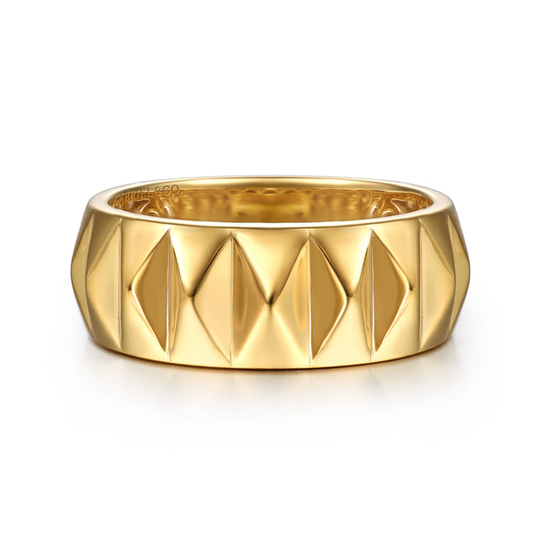 14K Yellow Gold Pyramid Bold Stackable Cigar Band - Shot 1