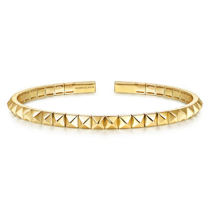 14K Yellow Gold Pyramid Cuff Bangle Bracelet