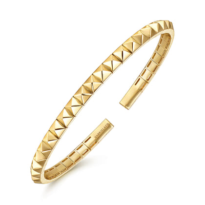 14K Yellow Gold Pyramid Cuff Bangle Bracelet