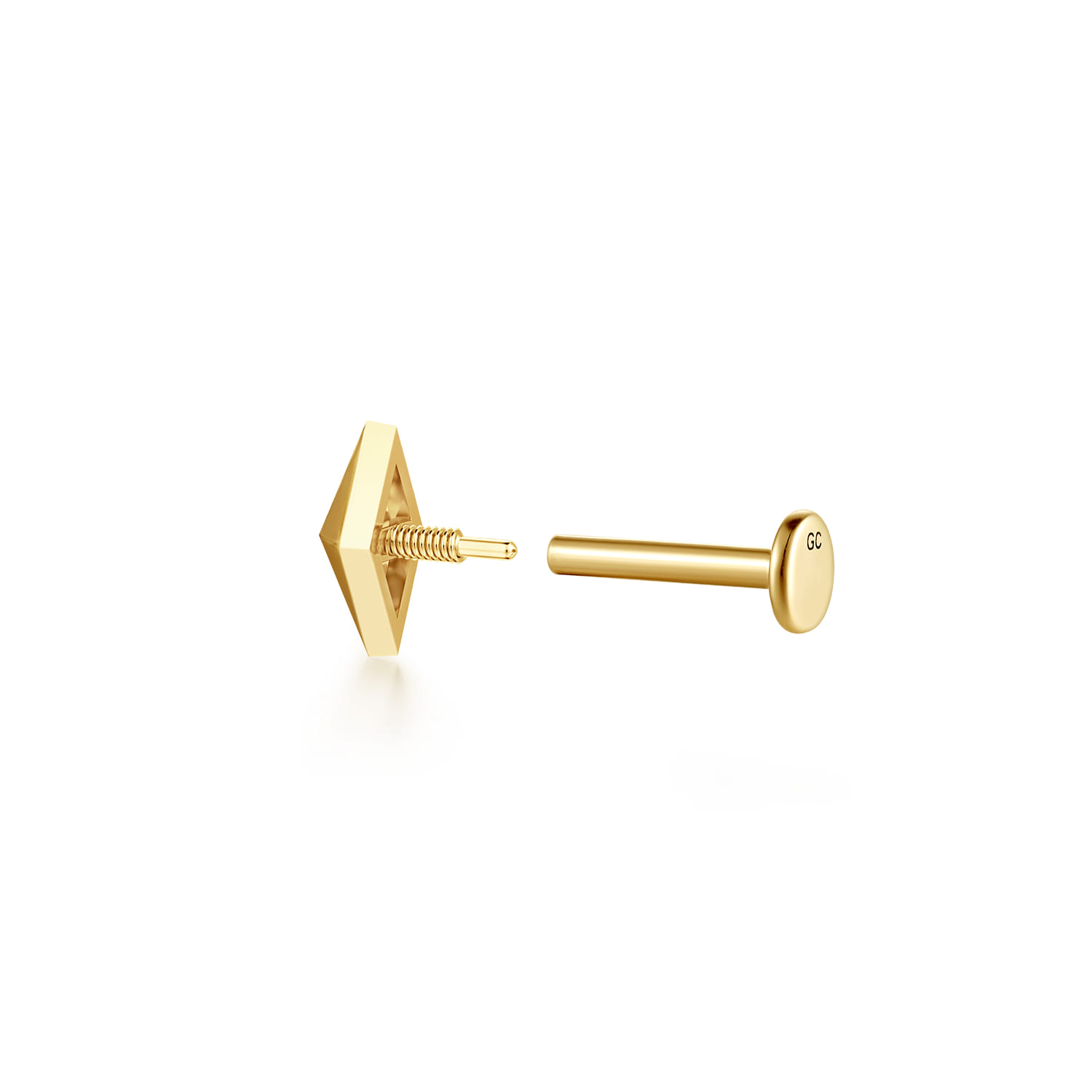 14K Yellow Gold Pyramid Flat Back Stud Single Earring - Shot 3