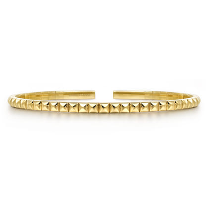 14K Yellow Gold Pyramid Open Bangle Bracelet