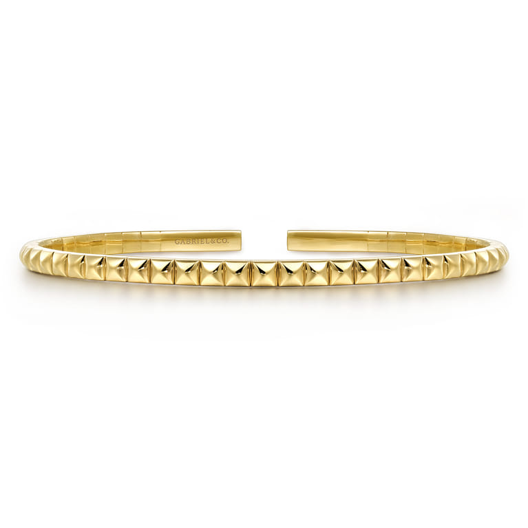 14K Yellow Gold Pyramid Open Bangle Bracelet - Shot 1