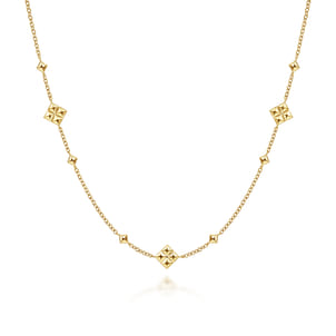 14K Yellow Gold Pyramid Quatrefoil Station Necklace