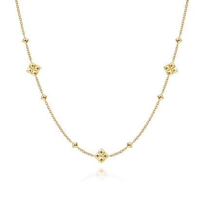 14K Yellow Gold Pyramid Quatrefoil Station Necklace