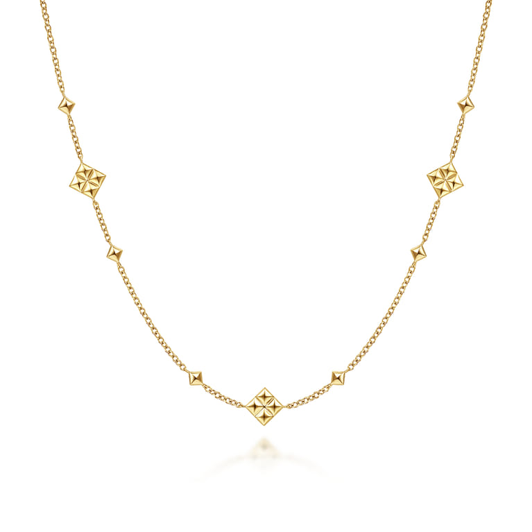 14K Yellow Gold Pyramid Quatrefoil Station Necklace - Shot 1