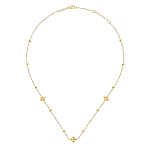 14K Yellow Gold Pyramid Quatrefoil Station Necklace