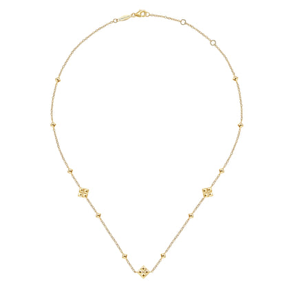 14K Yellow Gold Pyramid Quatrefoil Station Necklace