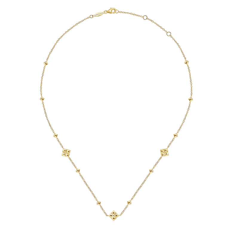 14K Yellow Gold Pyramid Quatrefoil Station Necklace - Shot 2