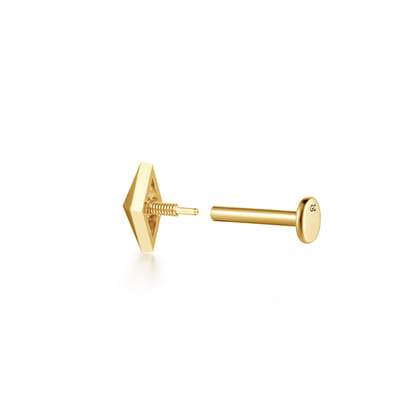 14K Yellow Gold Pyramid Single Flatback Stud Earring