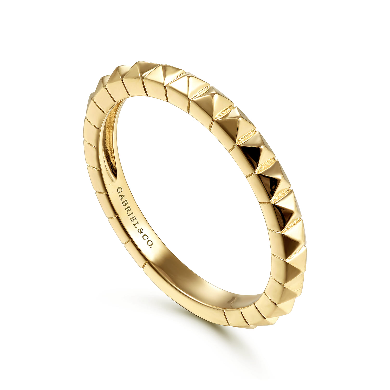 14K Yellow Gold Pyramid Stackable Band - Shot 3