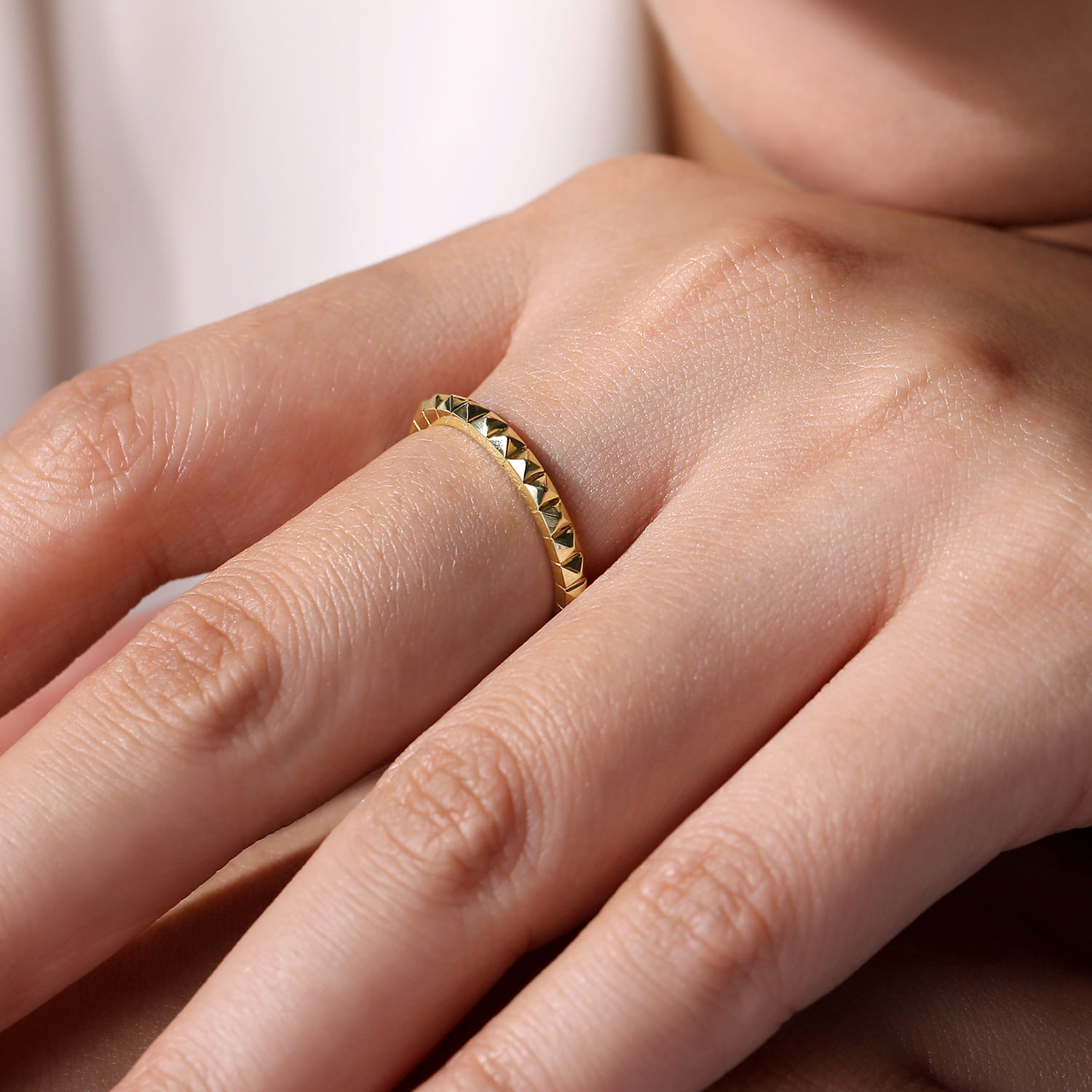 14K Yellow Gold Pyramid Stackable Band - Shot 5