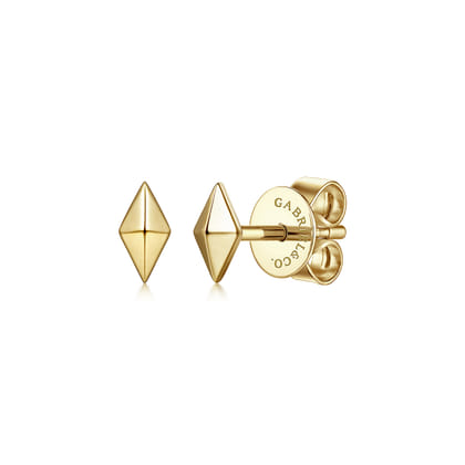 14K Yellow Gold Pyramid Stud Earrings
