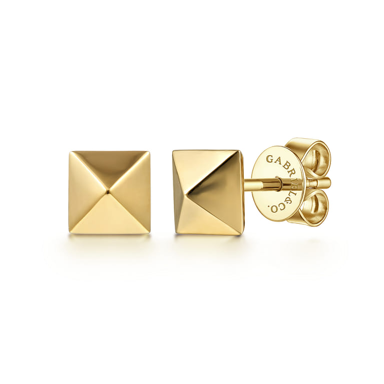 14K Yellow Gold Pyramid Stud Earrings - Shot 1