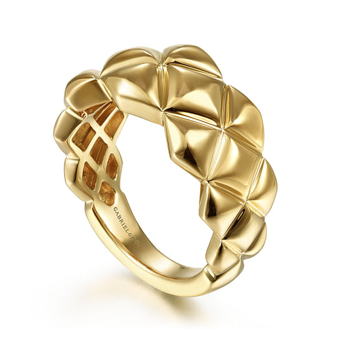 14K Yellow Gold Quilted Pattern Wide Band - Shot 3