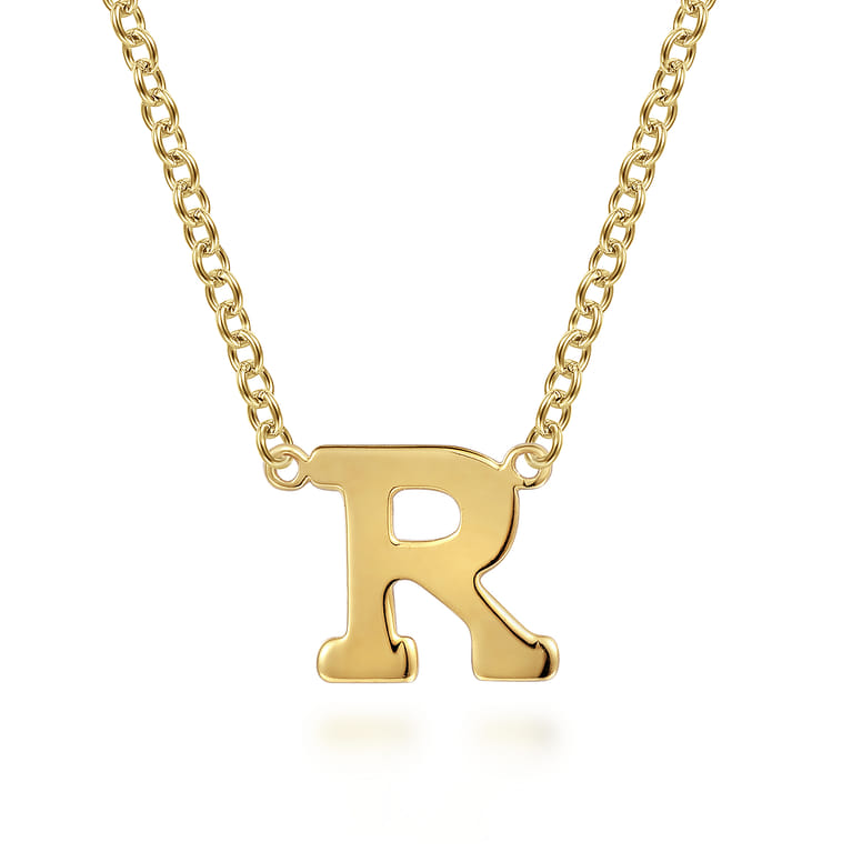 14K Yellow Gold R Initial Necklace - Shot 1
