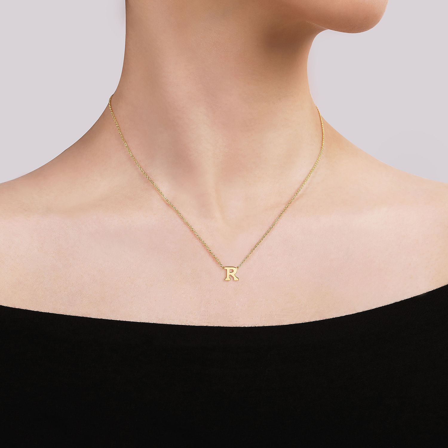 14K Yellow Gold R Initial Necklace - Shot 3