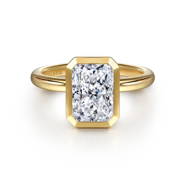 Bezel Set Radiant Cut Diamond Engagement Ring in Yellow Gold