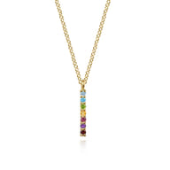 14K Yellow Gold Rainbow Color Stone Bar Necklace