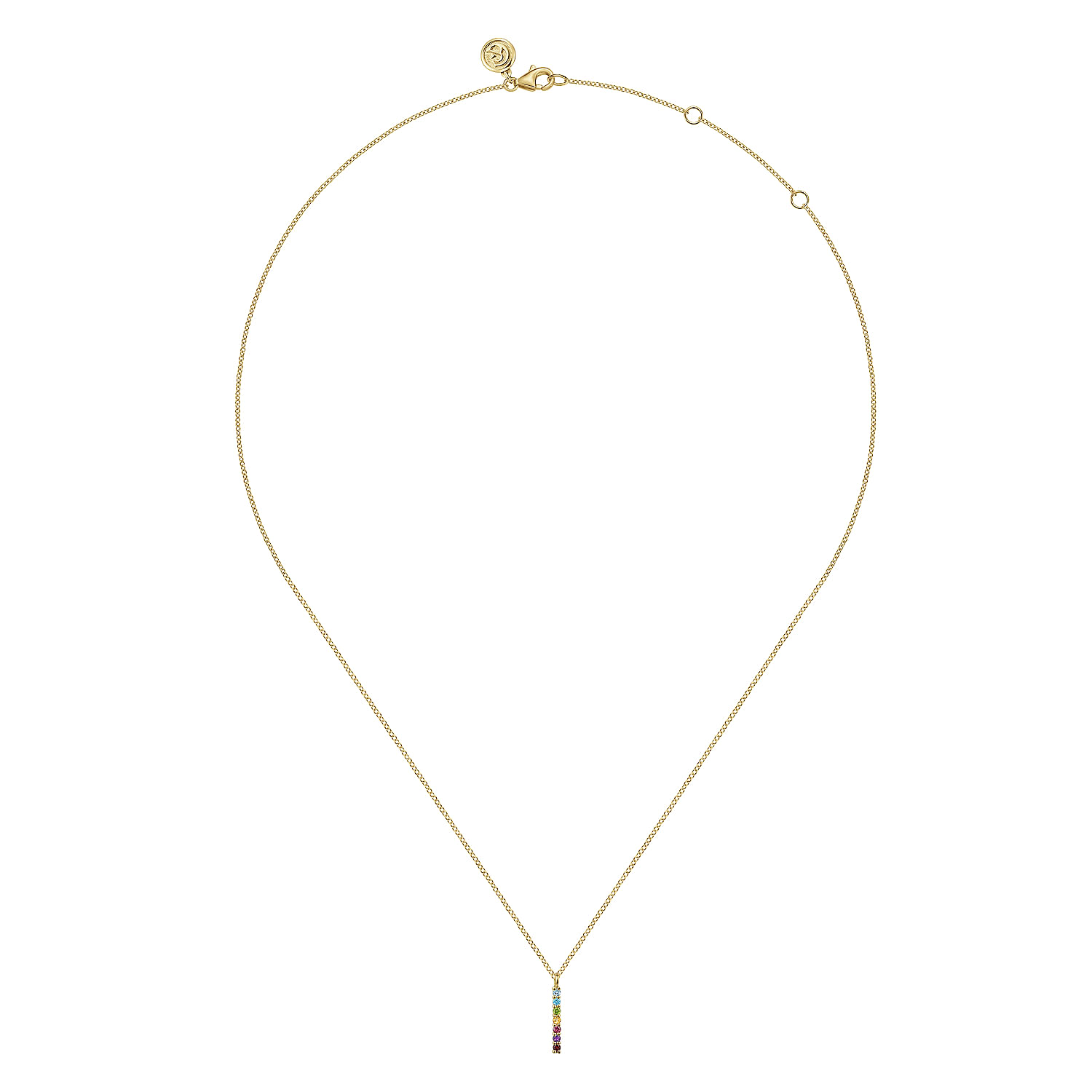14K Yellow Gold Rainbow Color Stone Bar Necklace - Shot 2