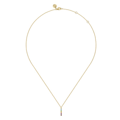 14K Yellow Gold Rainbow Color Stone Bar Necklace